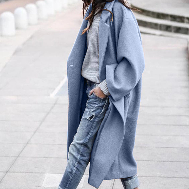 Casual Long Jacket With Pockets Solid Color Single Breasted Lapel Woolen Coat For Women Warm Winter Clothing Casual Long Jacket With Pockets Solid Color Single Breasted Lapel Woolen Coat For Women Warm Winter Clothing